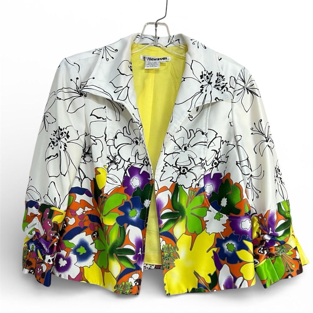 Vtg Women Mod Pop‎ Art Floral Blazer 10 Statement Jacket Colorful Artsy Easter